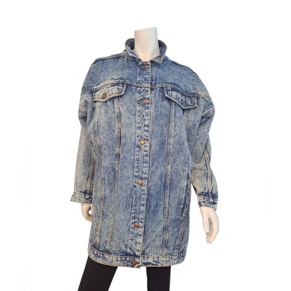 Tango Vintage Style Washed Denim Jacket Or Dress Marble Acid Wash Coat Unisex - Picture 4 of 13